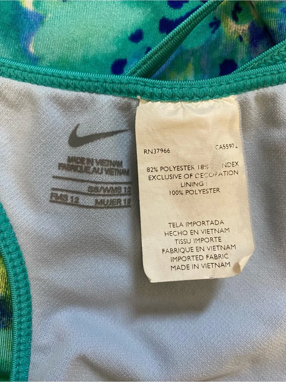 Nike Blue Green Floral Print Crossback One Piece Swimsuit 12 Athletic Sporty